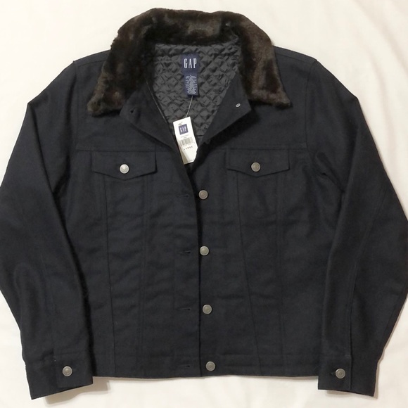NWT - Gap Women’s Navy Wool Jacket w/Fur Collar- L - Picture 12 of 13
